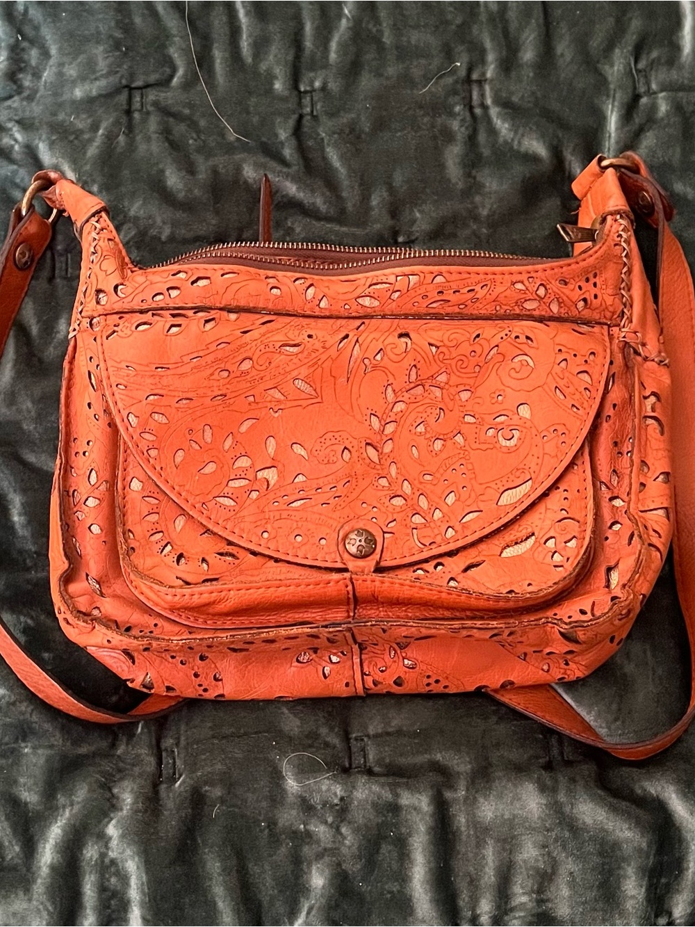 Patricia Nash Orange Laser-Cut Leather Crossbody